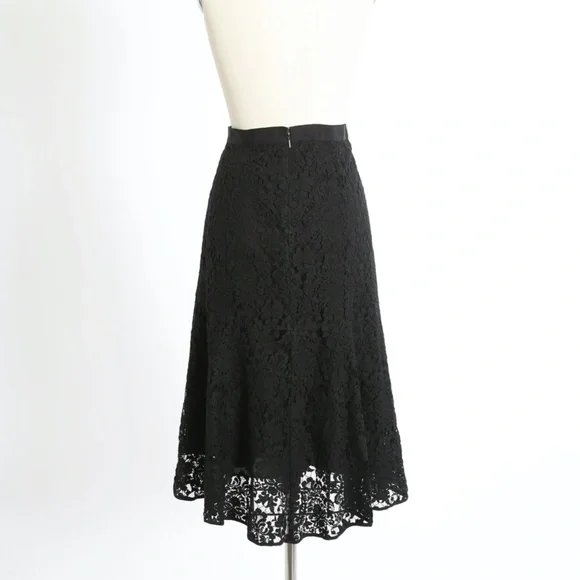 NWT REBECCA TAYLOR Black Lace fluted Midi Skirt $350